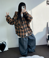 M-3XL✨オーバーフィットボクシーチェックスカート🖤🩶💙✨4カラー