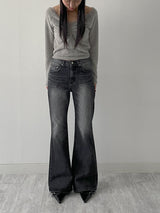 [unisex] 641 cat-washed bootcut denim pants