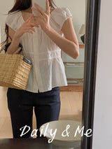 Cotton shirring blouse(2color)