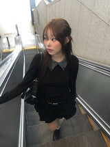 ロジンカラーマッチングカラーボタンスリムロングスリーブTシャツ