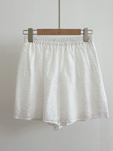 Eyelet Punching Blouse Banding Shorts Set