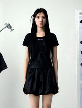 [UPDRAFT]PRINT COTTON CROP T-SHIRT BLACK