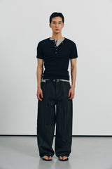 ニードストライプワイドデニムパンツ(Black)