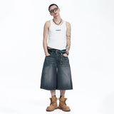 Star 8-part denim bermuda pants - BLACK