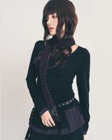 dot frill layered top / black