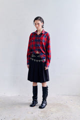 SILVER BUTTON CHECKED  SHIRT IN RED
