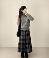 Uni Classic Back Banding Check Pleated Long Skirt