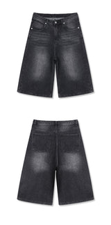ベーシックウォッシュバミューダデニムパンツ (black)