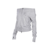 OFF-SHOULDER SLIM ZIP-UP_Melange Gray