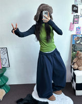 ラグランスリーブポロネックTニット💚💙🩷🩶4カラー