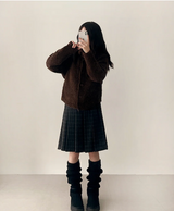 Bomi A-line pleated check midi skirt 