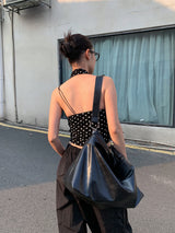 dot halter sleeveless V-neck top