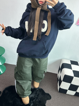 フリース🔥ハットプリンティングレタリングタトゥーパッチビッグフーディー 💙🩶🤎3COLOR