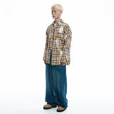 Lettering Wide Denim Pants - DEEP BLUE