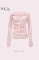 Flow lip shirring pink long-sleeve tee