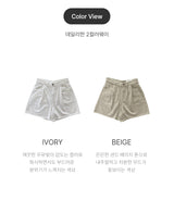 Golden Front Pintuck High-Waist A-Line Cotton Shorts 2 Colors