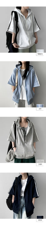 Ring Tee Oversized Fit Line Short-Sleeved Hooded Zip-Up