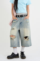 Distressed Bermuda Denim Pants