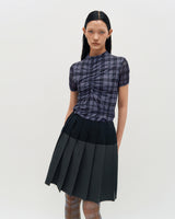 Raw Edge Colour Block Pleated Skirt _ NAVY