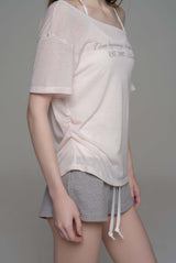 Powder sheer ribbon top, Baby Pink