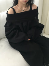 [オフショルダーあり] ローブピンタックビッグフードスウェットシャツ (2c)