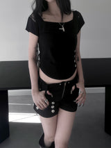 luel lace button short sleeve (2color)