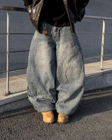 Dot heavy brushed balloon denim pants