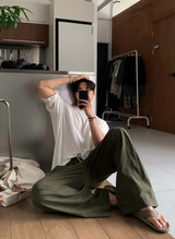 Cool Pin Tuck Linen Wide Pants