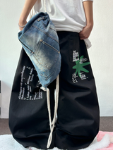 HIP / STREET / KOREAN 💚🐝 GRAFFITI TATTOO PRINT COTTON WIDE BALLOON UNISEX LONG PANTS 🤎🩶🖤💛 - 4 COLORS