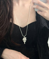 Silver Ball Grape Long Drop Necklace