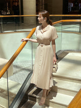 Oleun Pleated Long One Piece (Belt Set)