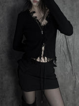 distressed fringe knit cardigan (2color)