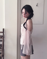 romang drape cut off-shoulder bl tie set