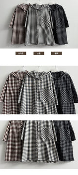 EMIEW Boxy Fit Checkered Hoodie Short Sleeve Shirt