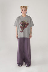 Grape print short-sleeved summer men's and women's casual loose pure cotton versatile T-shirt