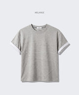 ロールスリーブクロップド半袖Tシャツ メランジ