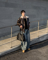 Dot heavy brushed balloon denim pants