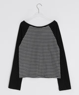 シャバニンストライプヘンリーネック長袖Tシャツ