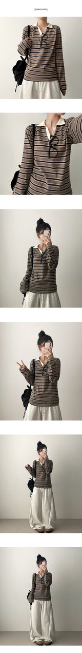 Pearlo Stripe Dangara Cara 長袖Tシャツ