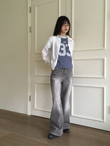 Watton バックカットウォッシュドグレーロングワイドデニムパンツ