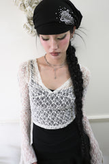 V-neck crop lace T (3color)