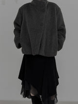 Mocha high-neck fur half coat