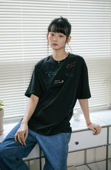 26SS★ Draw Stitch Embroidered Short Sleeve Tee
