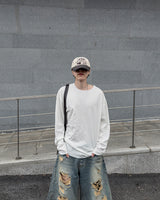 Sheer Raw-Edge Waffle Long Sleeve