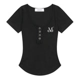 ハリングシグネチャーロゴスナップボタンUネックハーフT (3COLOR)