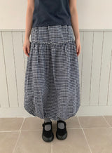 Lehiji Banding Check Balloon Long Skirt