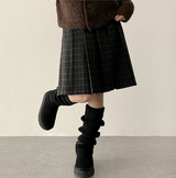 Bomi A-line pleated check midi skirt 