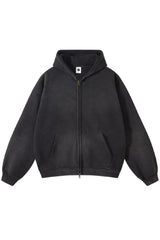 Vintage Spray-Dyed Zip Up Hoodie - Black