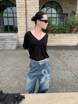 diamond bow wide denim pants
