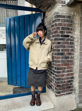 [unisex] レアレ ツーボタン ウォッシング ハイネック ジップアップ ジャケット